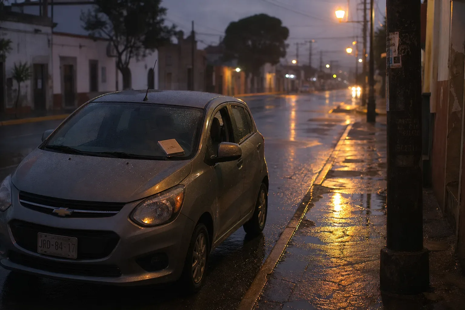 Carro detenido bajo lluvia después de un sueño inquietante