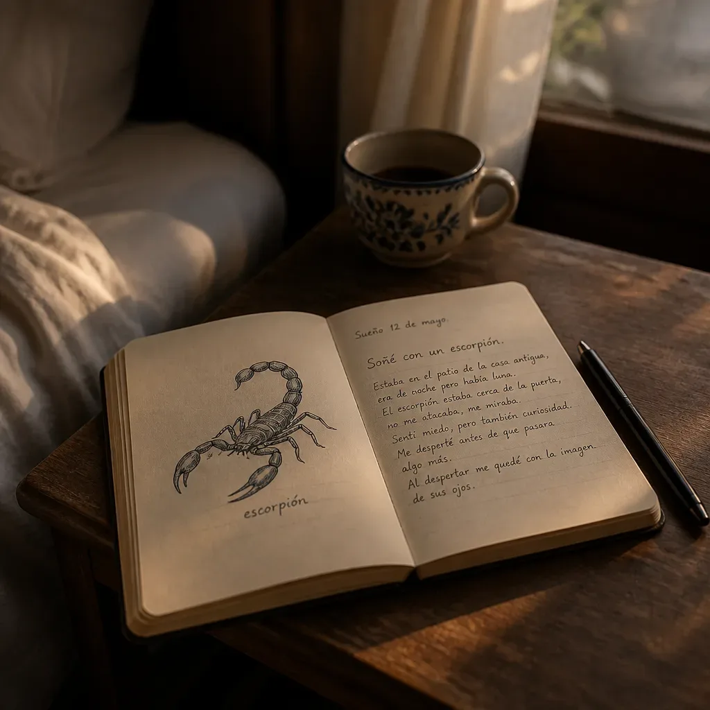 Cuaderno matutino con dibujo de un alacrán