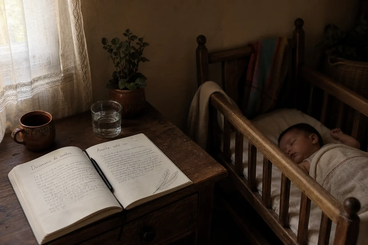 Bebé dormido junto a una libreta de sueños