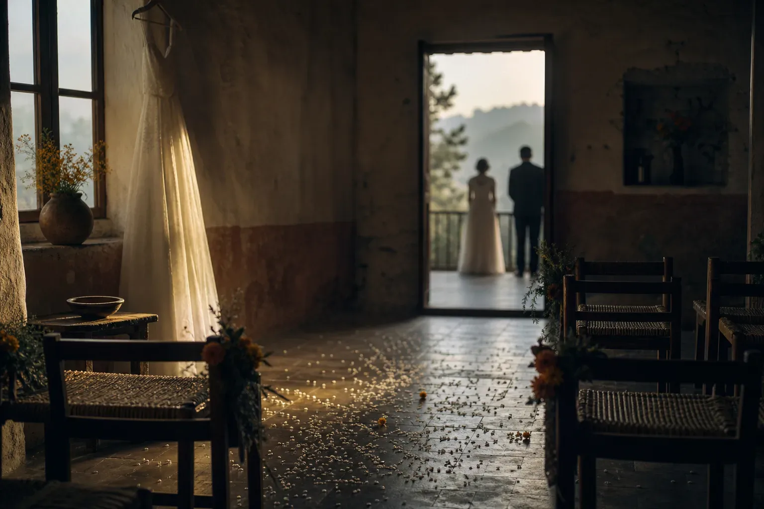 Pareja en una boda vista desde un sueño