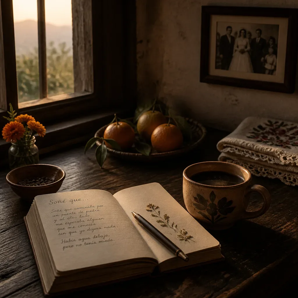 Diario de sueños junto a café de la mañana