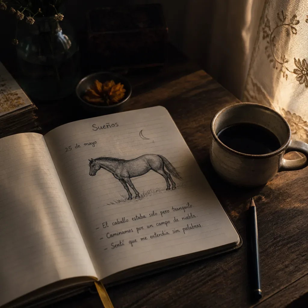 Diario de sueños con dibujo de caballo