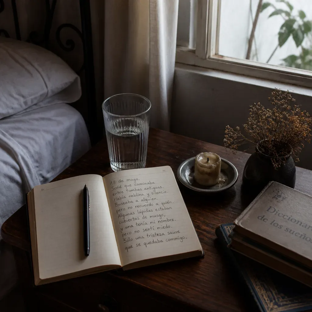 Libreta abierta junto a la cama al amanecer