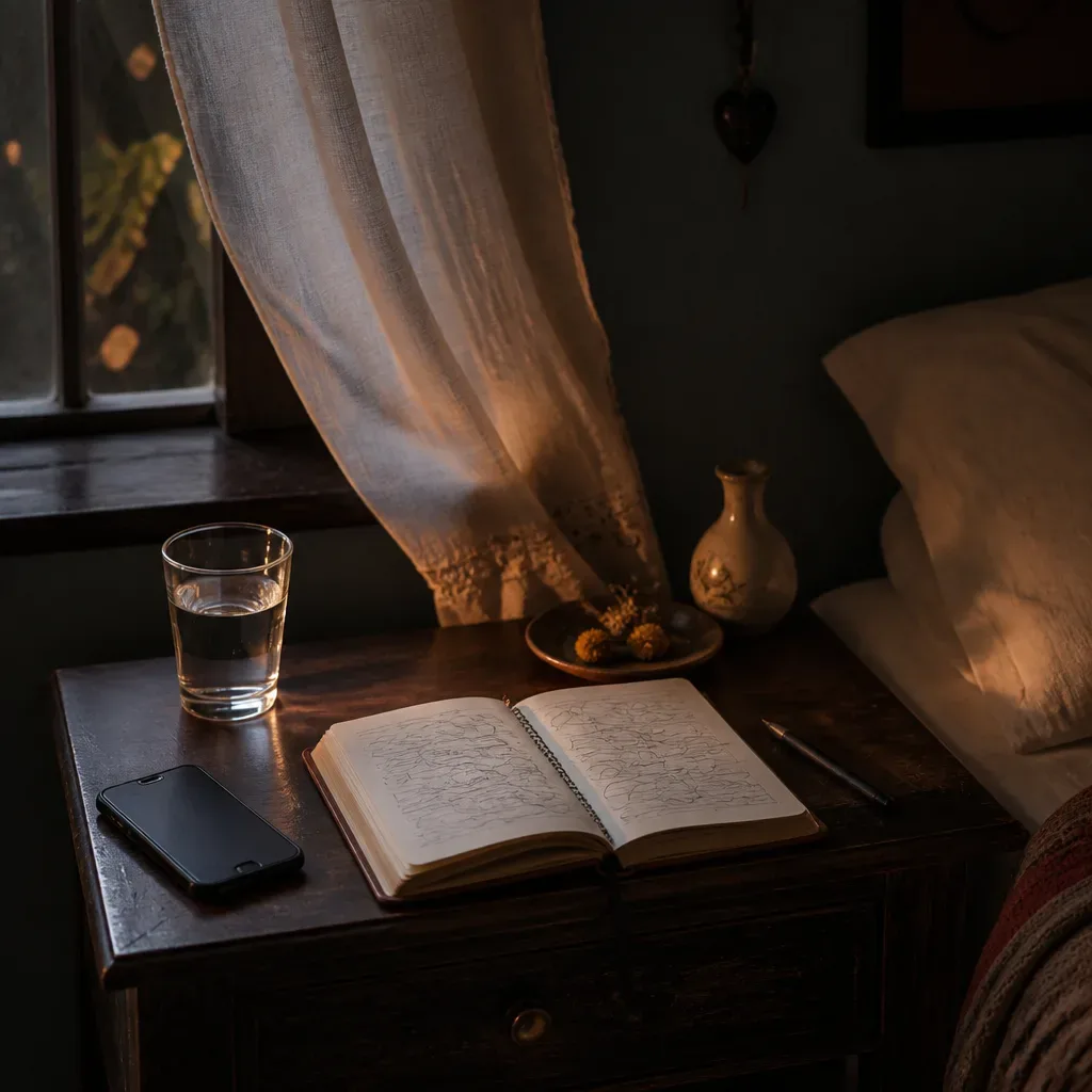 Cuaderno de sueños junto a la cama