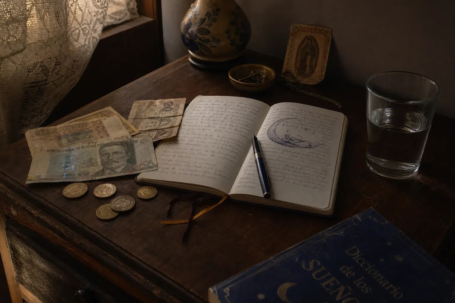 Billetes y monedas sobre una mesa al amanecer