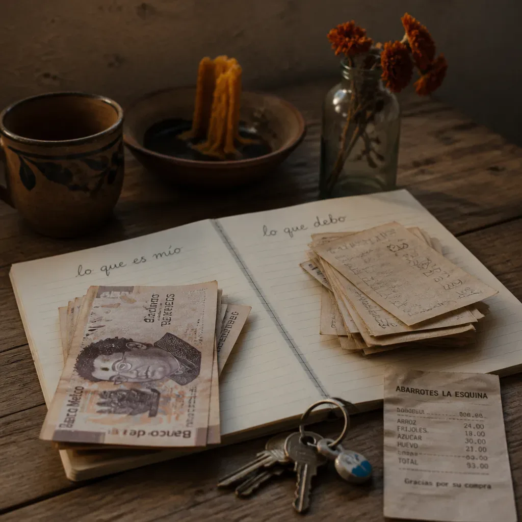 Billetes, recibo y llaves sobre una mesa