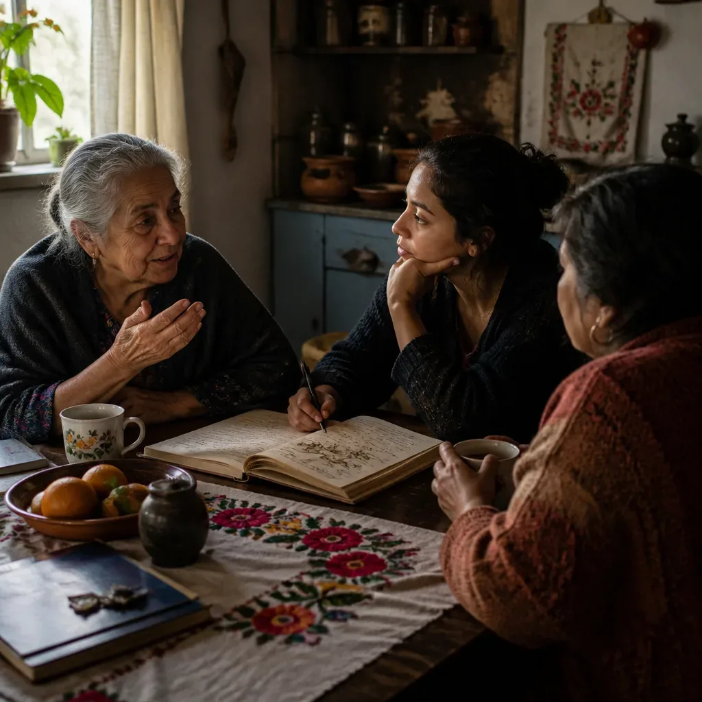 Mujeres conversando sobre sueños en una cocina familiar
