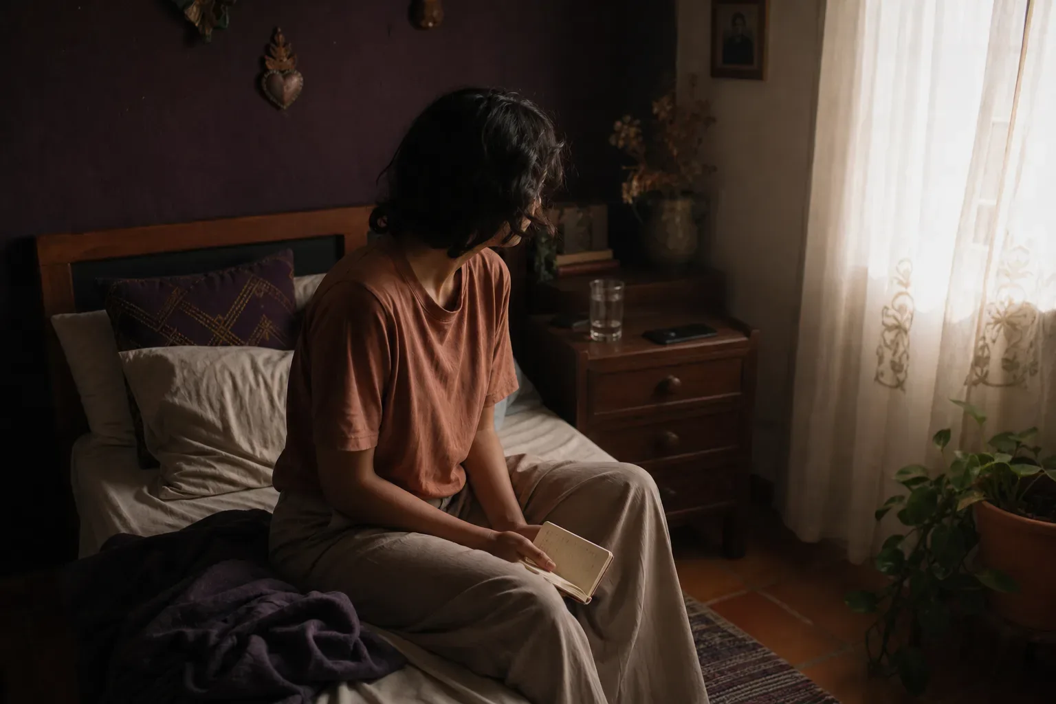 Persona despertando serena después de soñar con su ex