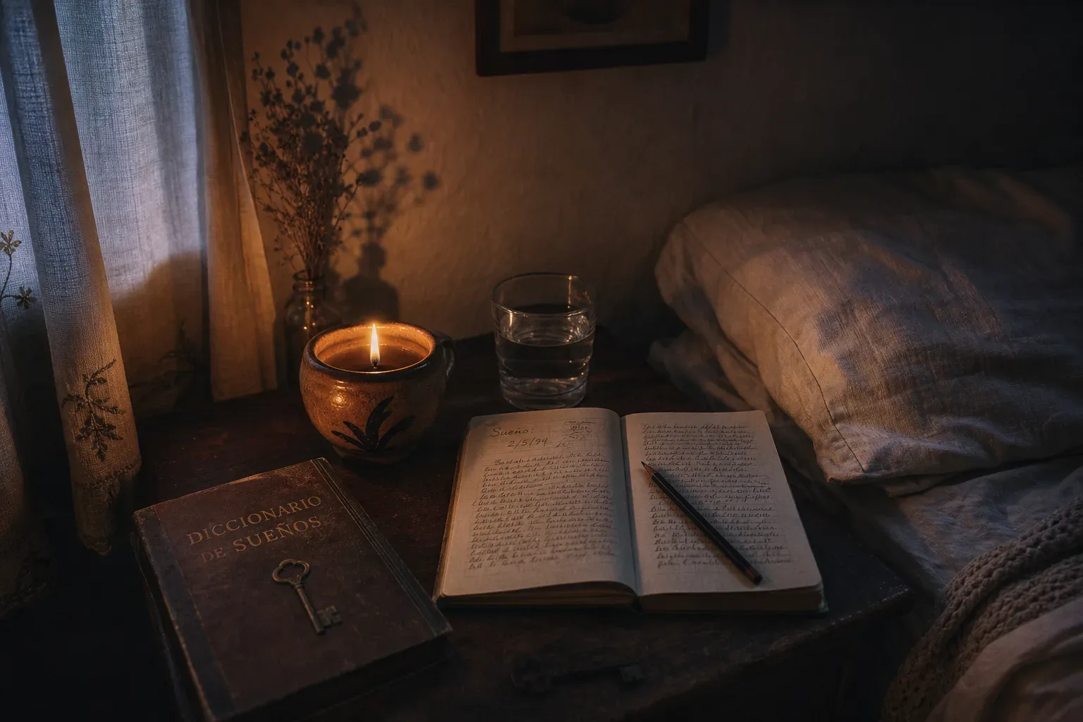 Llama encendida junto a una libreta al amanecer