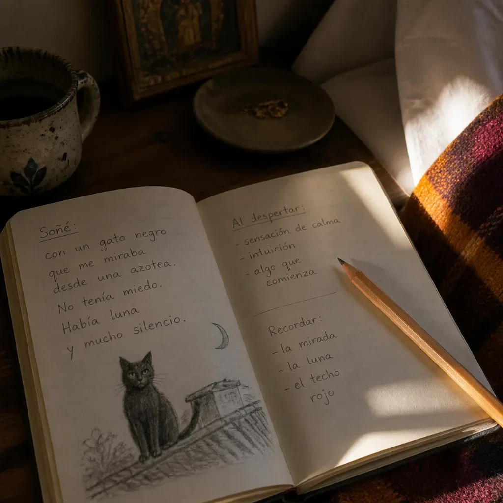 Cuaderno con notas de un sueño con gato negro