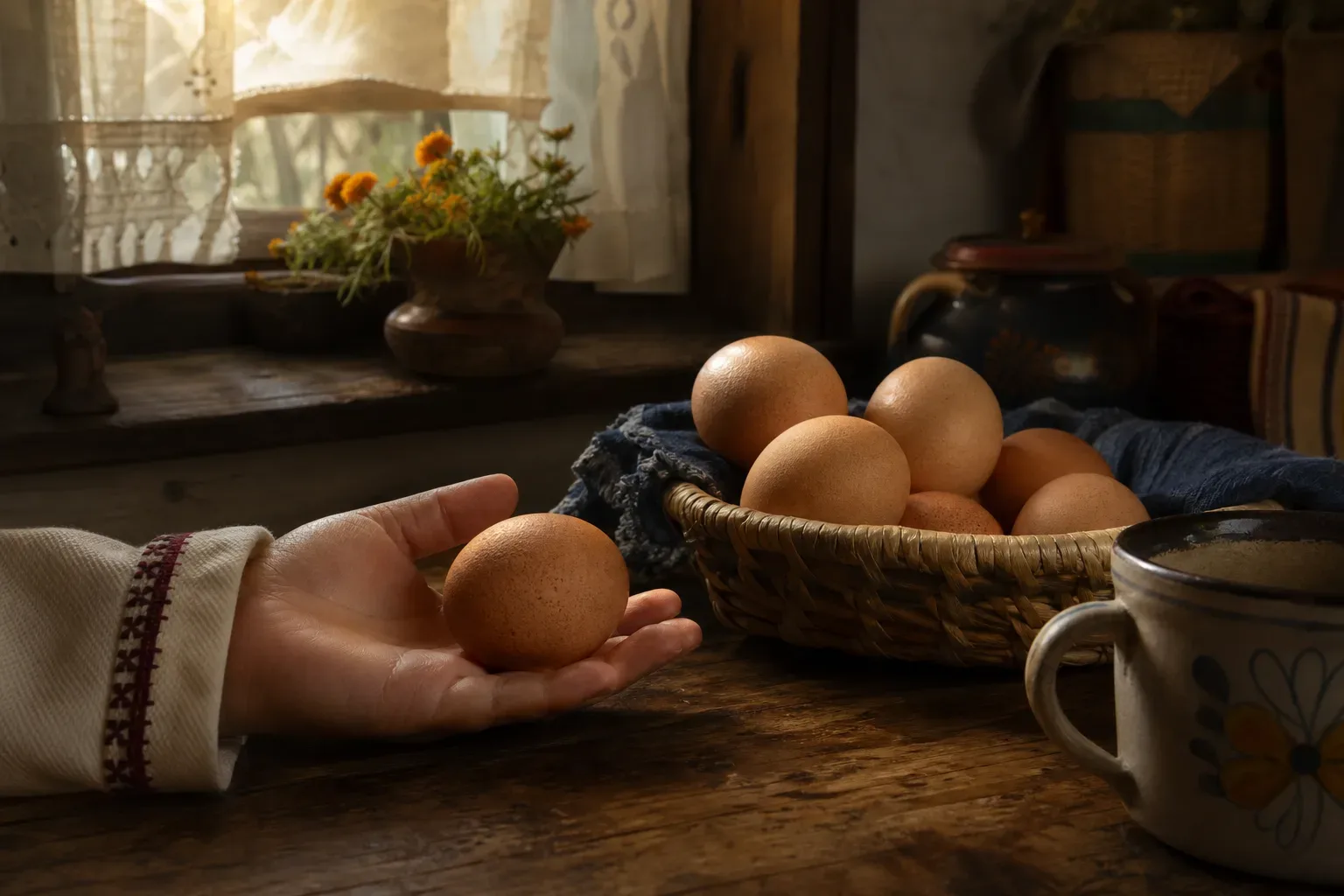 Huevos sobre una mesa al amanecer