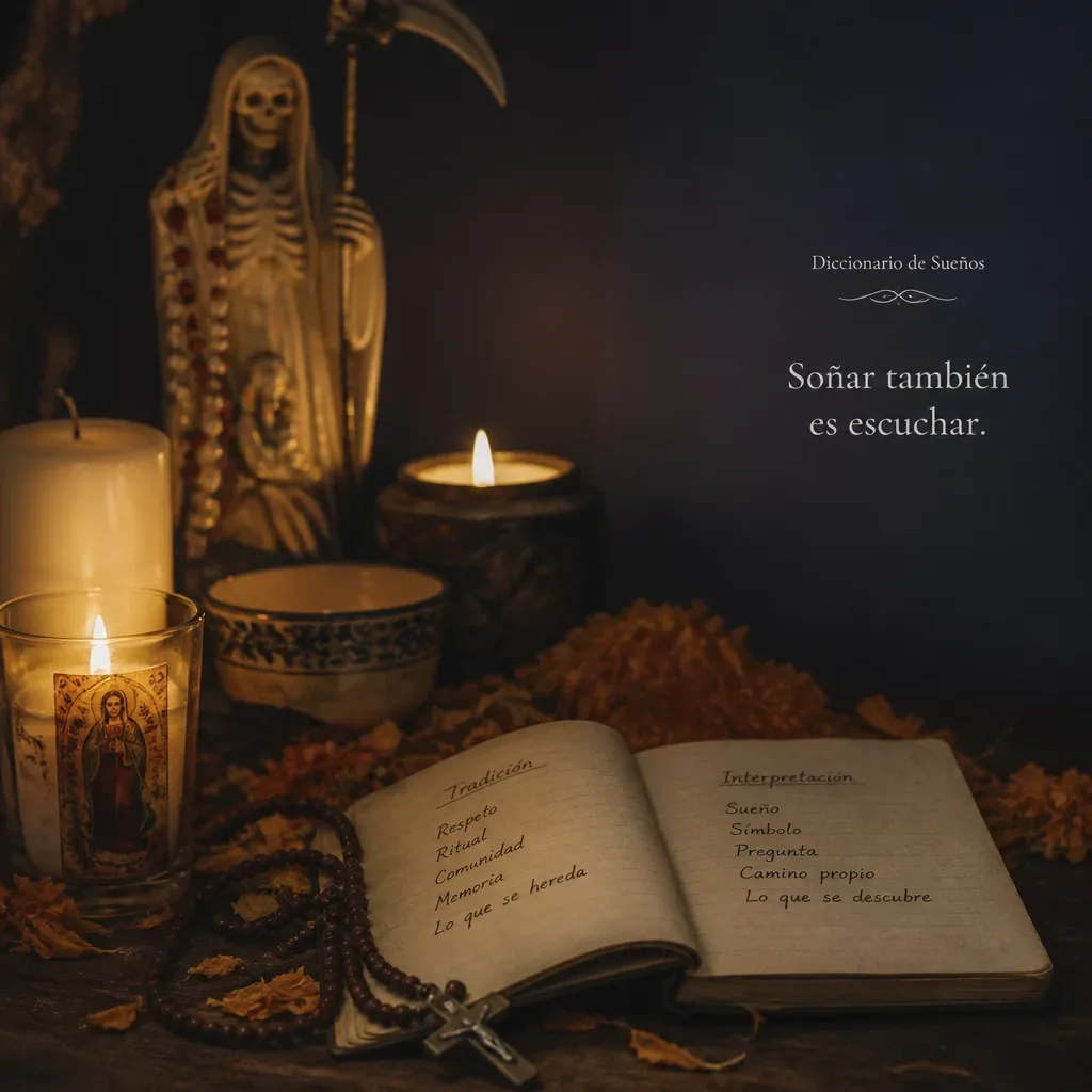 Veladoras y altar popular de la Santa Muerte