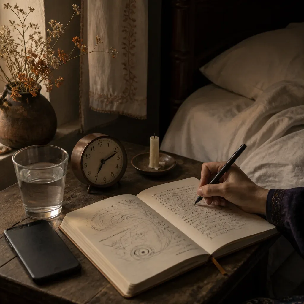 Mano escribiendo un sueño al despertar