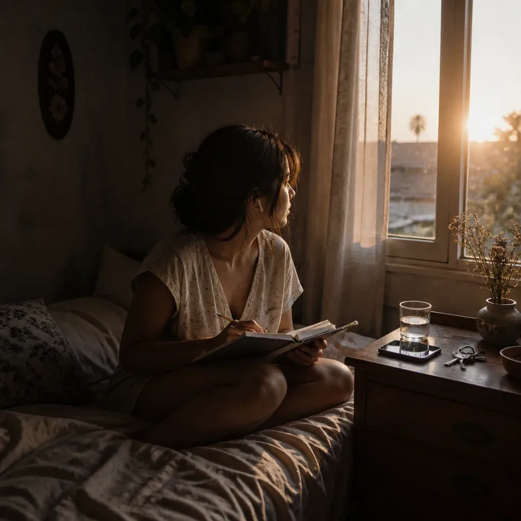 Persona anotando un sueño junto a la ventana