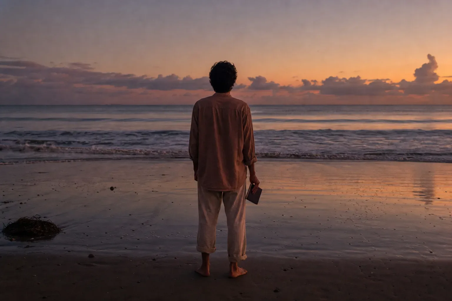 Persona mirando el mar al amanecer