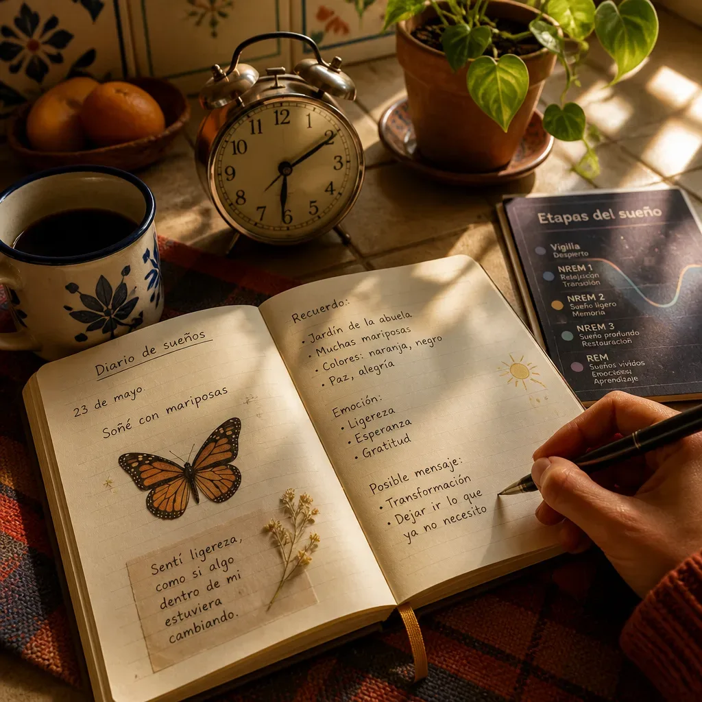 Cuaderno con notas sobre un sueño de mariposas