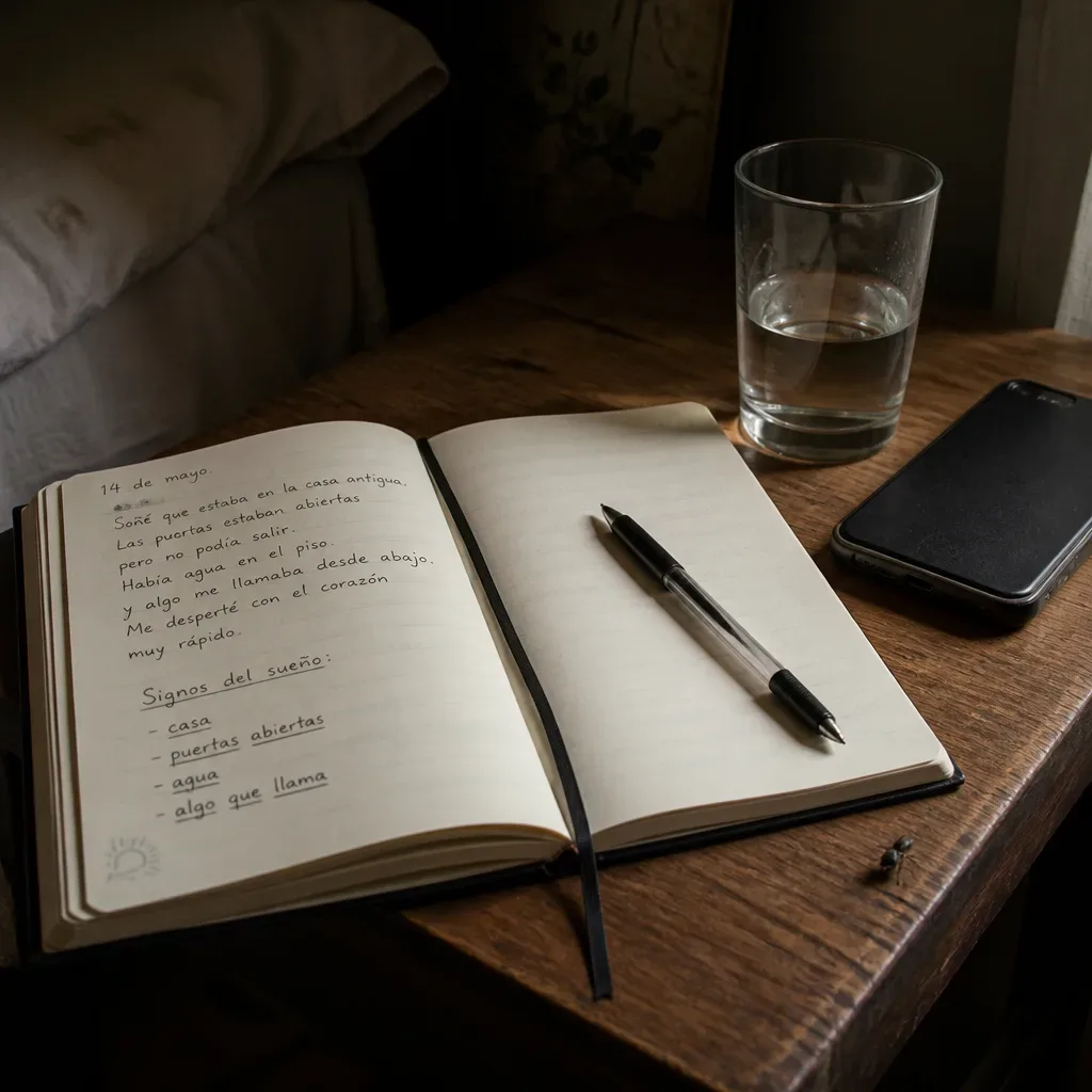 Diario de sueños abierto junto a la cama