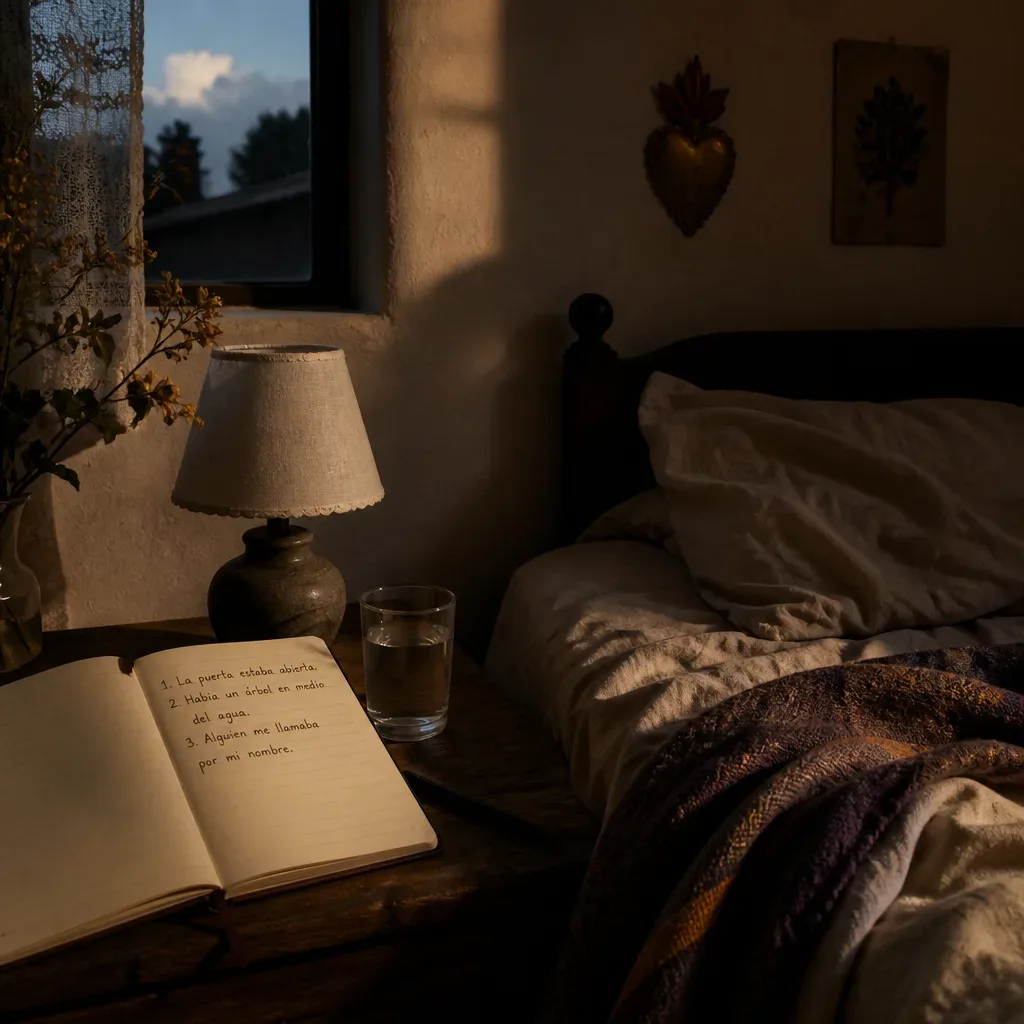 Libreta abierta en una mesa de noche