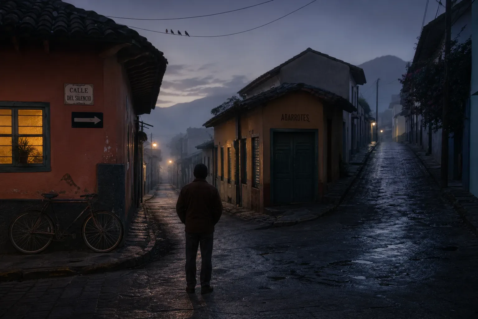 Persona perdida en una calle tranquila al amanecer