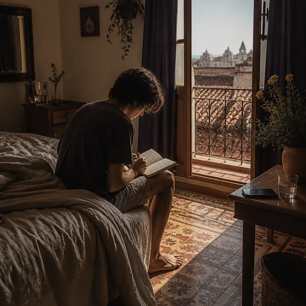Persona anotando un sueño al despertar