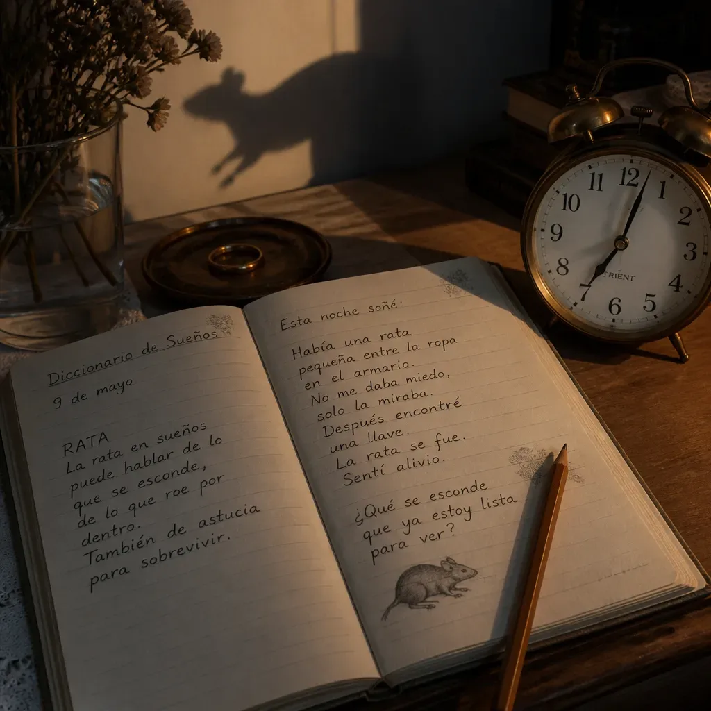 Cuaderno de sueños abierto junto a la cama