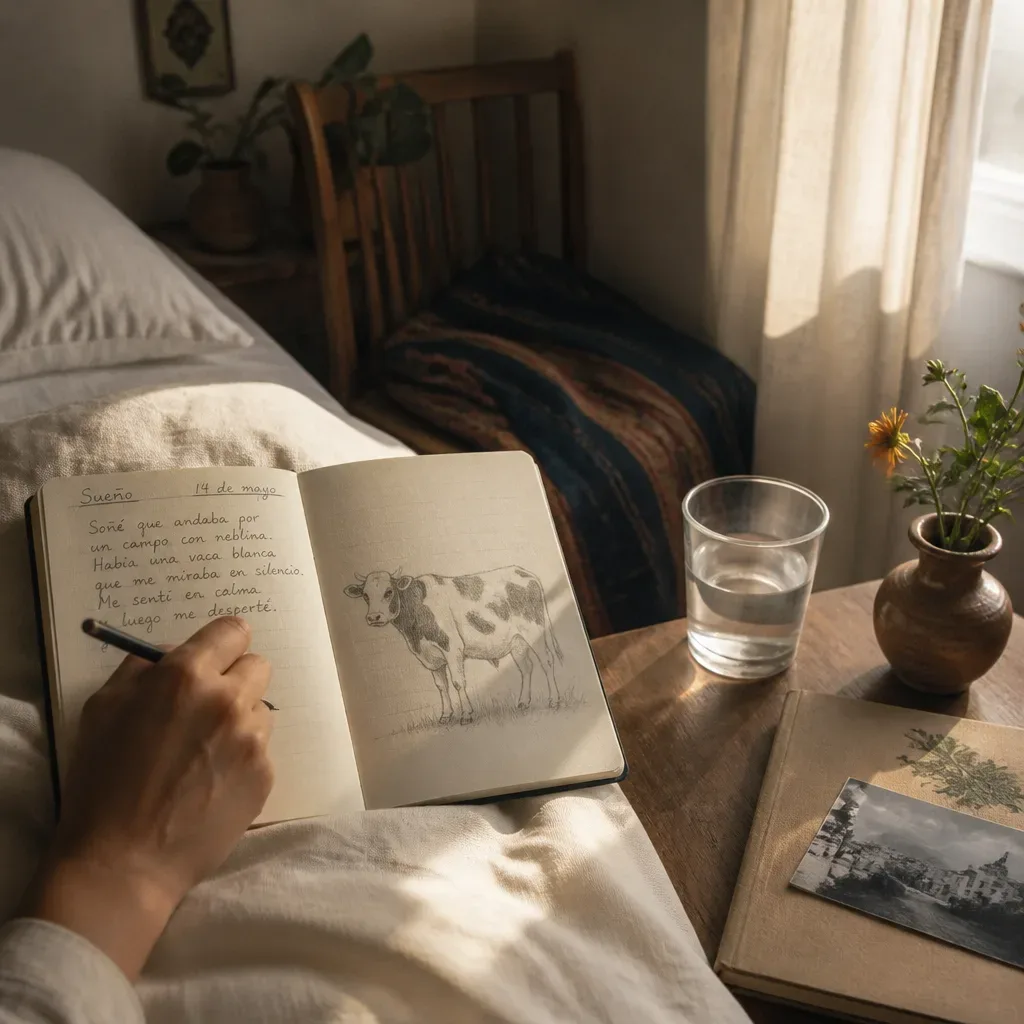 Cuaderno matutino con notas sobre una vaca soñada