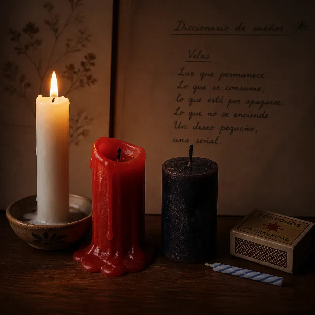 Velas de distintos colores sobre una mesa
