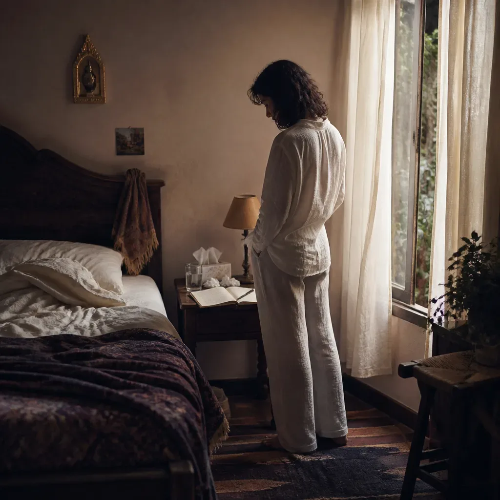 Persona anotando un sueño después de despertar llorando